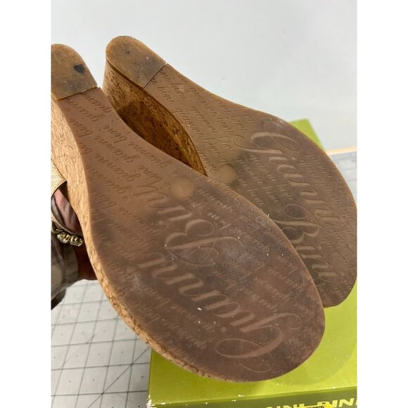 Gianni Bini Sand Gold Cork Wedge Sandals Rhinestone Details Size Women’s Sz. 8 - Picture 7 of 7